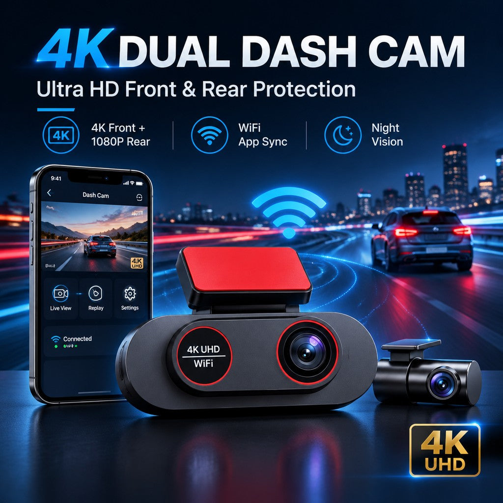 TA-146 4K dual dash cam with WiFi app sync and night vision