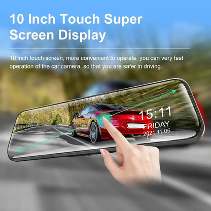 10” 4K Mirror Dash Cam, 2K Rear Camera, WiFi GPS ADAS BSD, Stream Media, 64GB Included