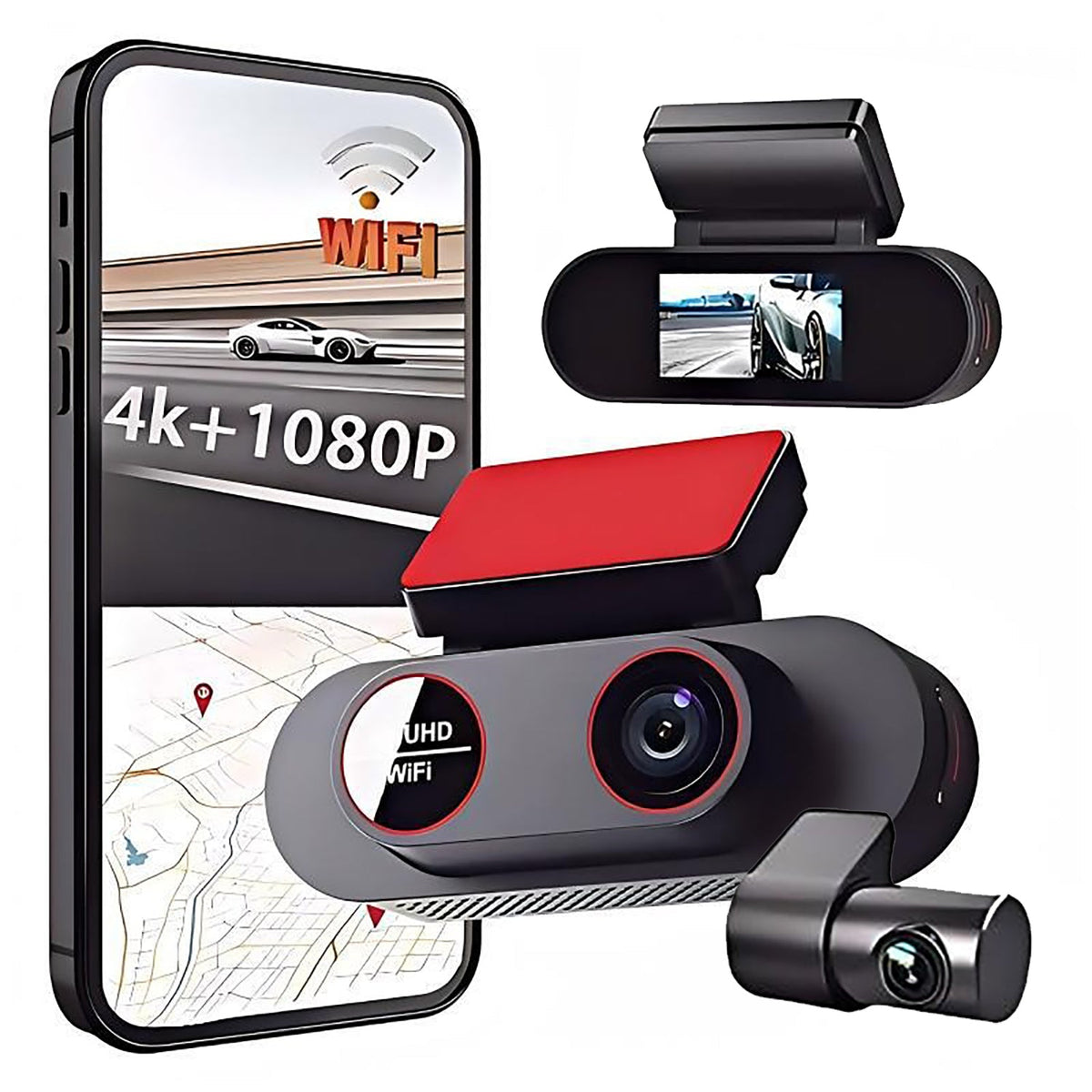 MCNE TA-146 4K WiFi dual dash cam with 1080P interior rear-window camera