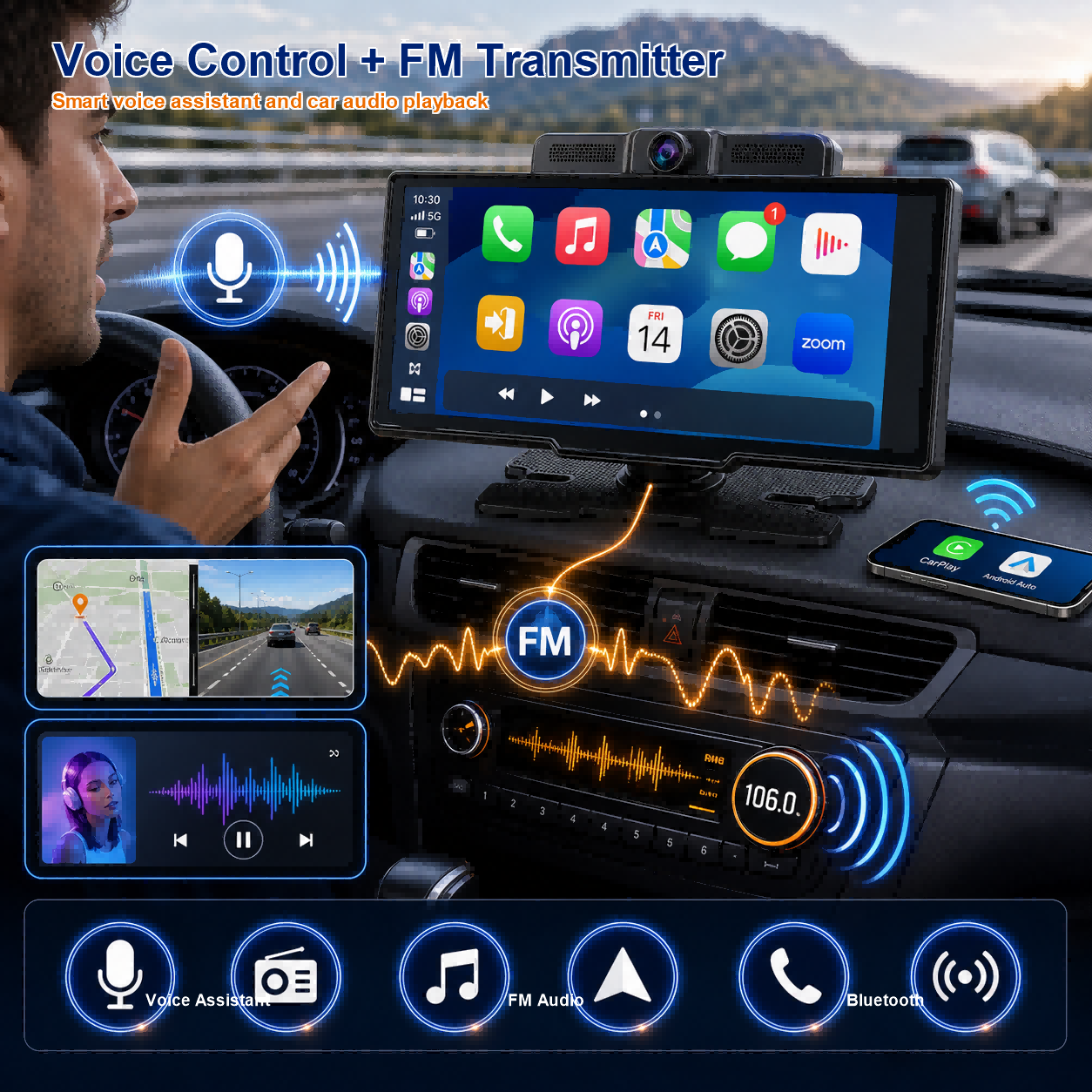 4K ADAS DVR Wireless Apple Android Carplay Light Sensor Dash Camera with 64G Card