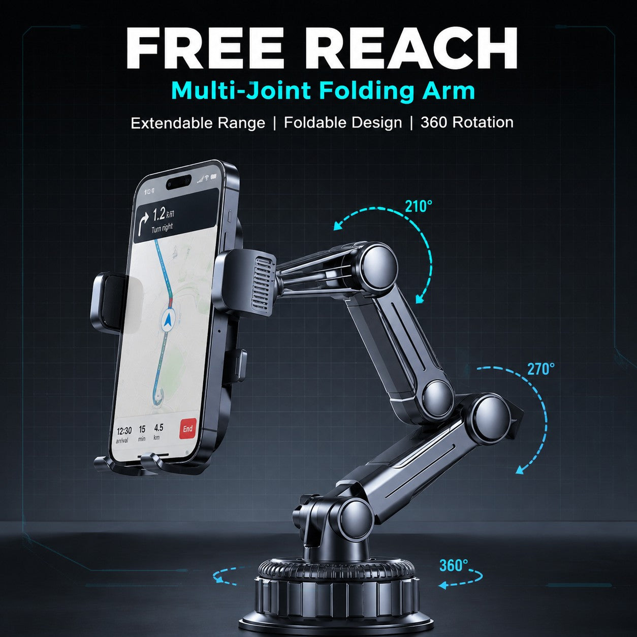 Heavy-Duty Long Arm Phone Mount for Trucks & Cars – Large Suction Cup – product detail image 3