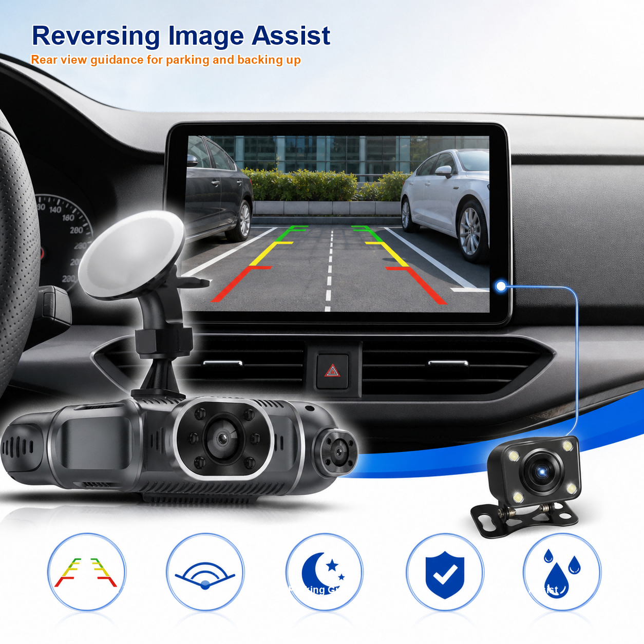 4CH 1080P Full HD WiFi Dash Cameras with GPS Hardwire and 32GB Card