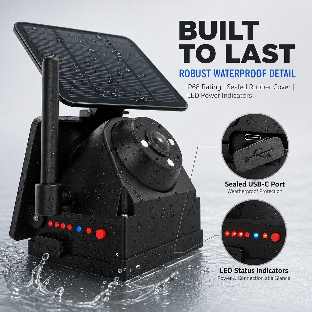 Solar WiFi Vehicle HD Camera No Monitor Required 9600mAh Magnetic