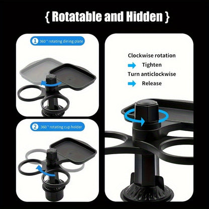 Universal 3in1 Car Cup Holder Tray Phone Mount Drink Food Table Tidy Organizer