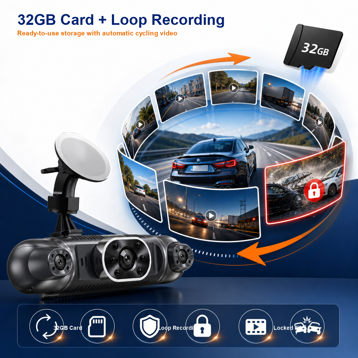 4CH 1080P Full HD WiFi Dash Cameras with GPS Hardwire and 32GB Card