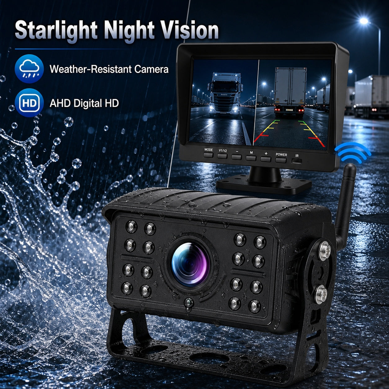 7" Wireless DVR Monitor 2 IR Cameras BSD Alert Rear View Truck RV Kit