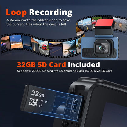 4K+2.5K Dual Dash Cam with WiFi GPS ADAS, Front and Rear Car Camera Recorder with 32GB Card