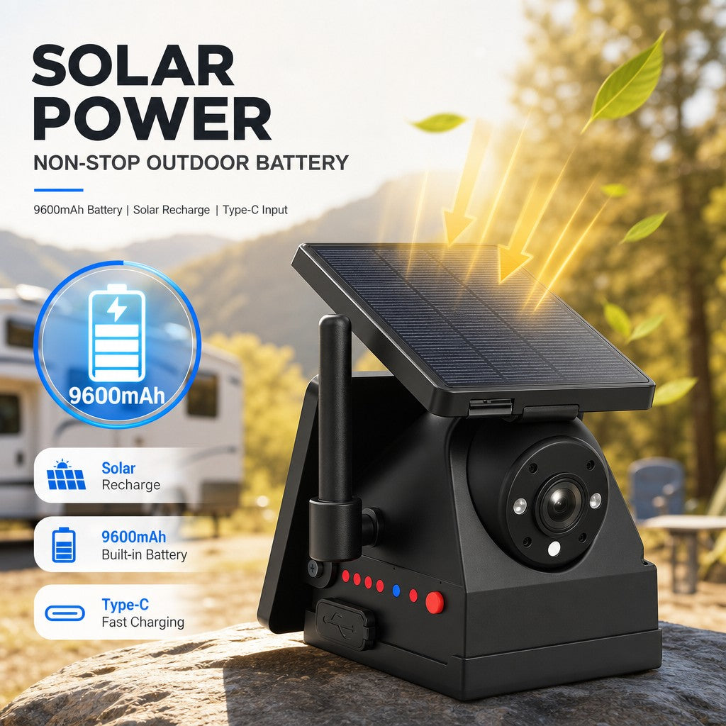 Solar WiFi Vehicle HD Camera No Monitor Required 9600mAh Magnetic